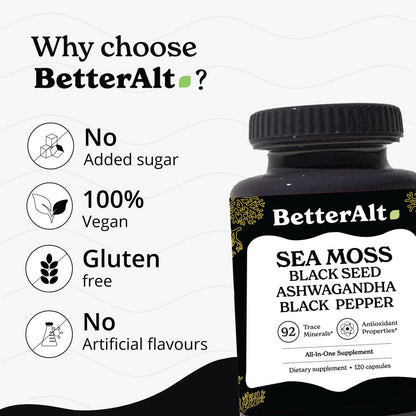 Better Alt Sea Moss Capsules- Irish Sea Moss with Black Seed Oil, Ashwagandha & Black - Maple Wellness Supplements