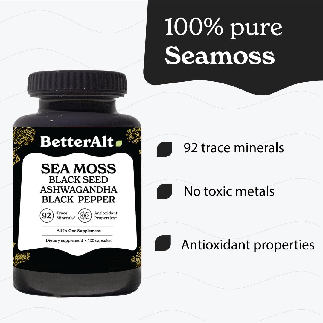 Better Alt Sea Moss Capsules- Irish Sea Moss with Black Seed Oil, Ashwagandha & Black - Maple Wellness Supplements