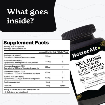 Better Alt Sea Moss Capsules- Irish Sea Moss with Black Seed Oil, Ashwagandha & Black - Maple Wellness Supplements