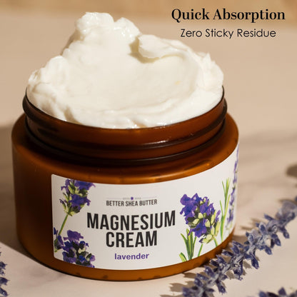 Better Shea Butter Magnesium Cream | Lavender | Relieves Leg Cramps and Muscle Tension | Night Lotion for Pregnancy, Kids and Baby | Handcrafted with Organic Ingredients - Maple Wellness Supplements