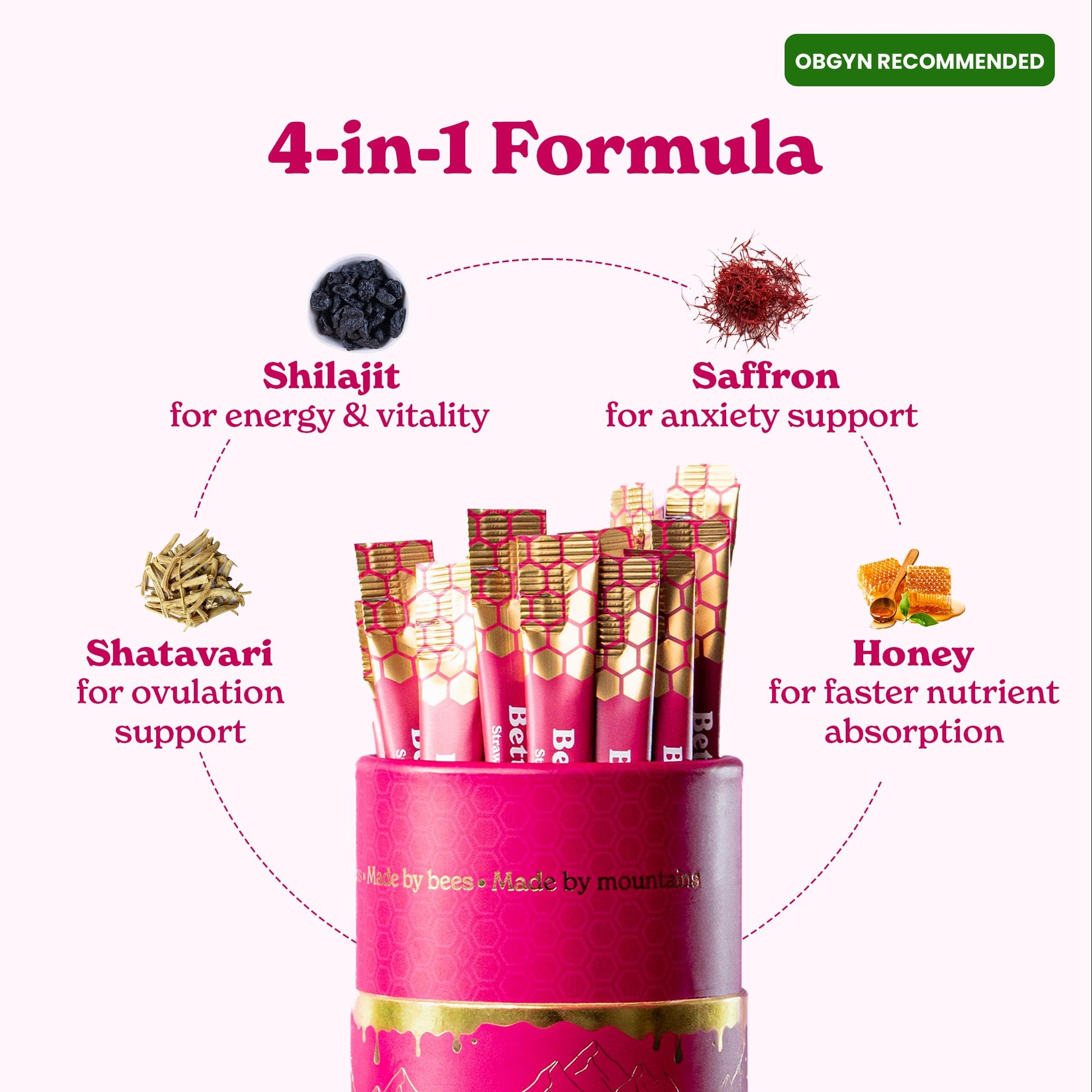 BetterAlt SHE-Lajit Strawberry Honeysticks|Shilajit for Women with Shatavari & Saffron for hormonal Balance & Energy Boost|Tasty Honeysticks - Maple Wellness Supplements