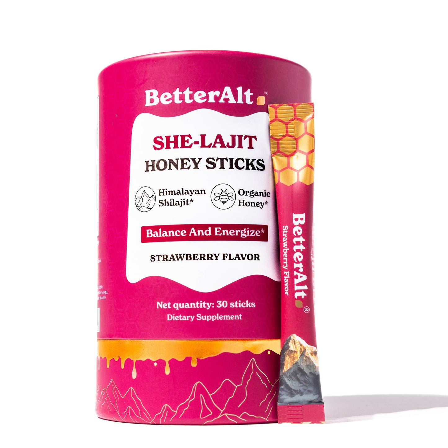BetterAlt SHE-Lajit Strawberry Honeysticks|Shilajit for Women with Shatavari & Saffron for hormonal Balance & Energy Boost|Tasty Honeysticks - Maple Wellness Supplements