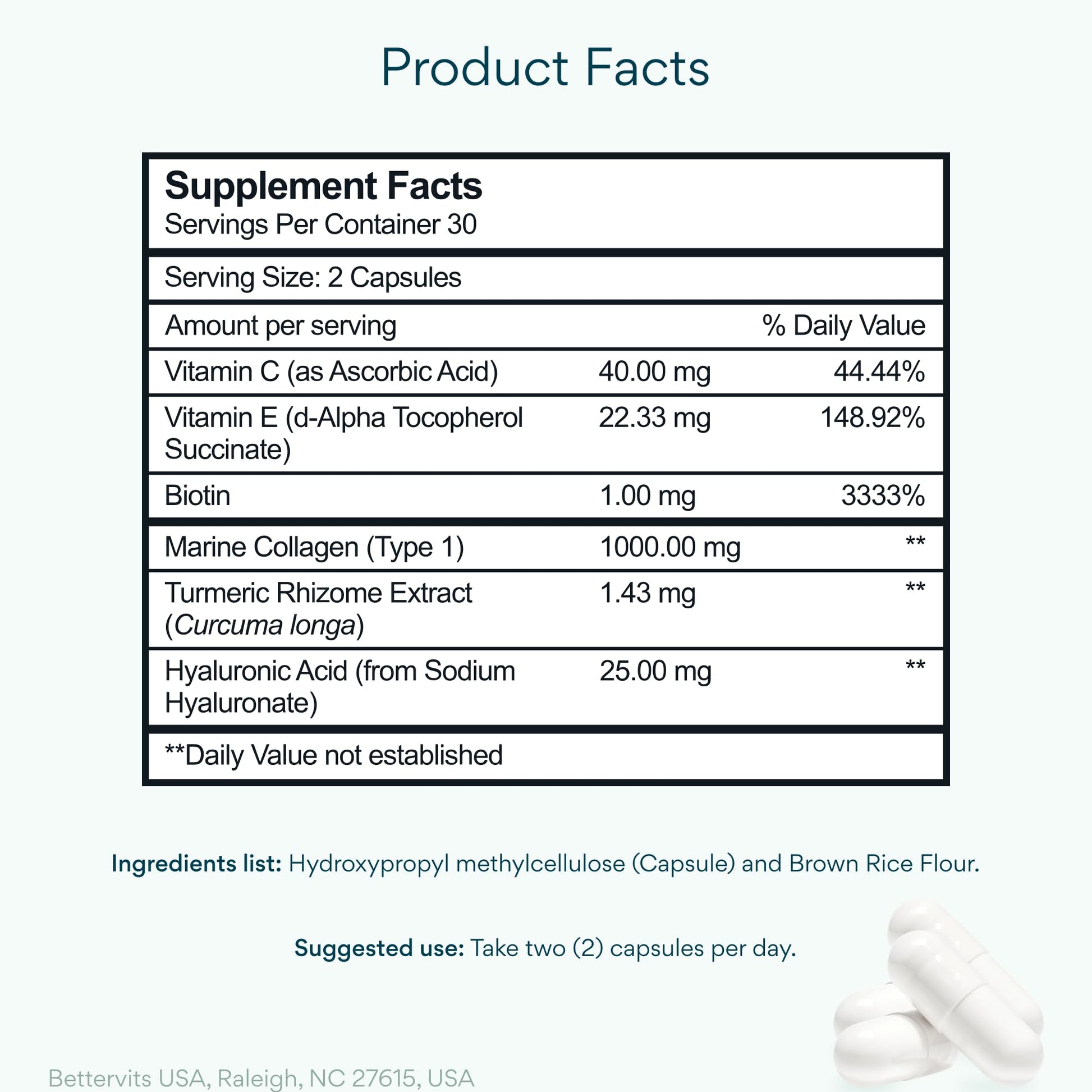 Bettervits Collagen Peptides Complex with Hyaluronic Acid & Turmeric | Hydrolyzed Marine Collagen Supplements for Women & Men | Collagen with Vitamin C - Maple Wellness Supplements
