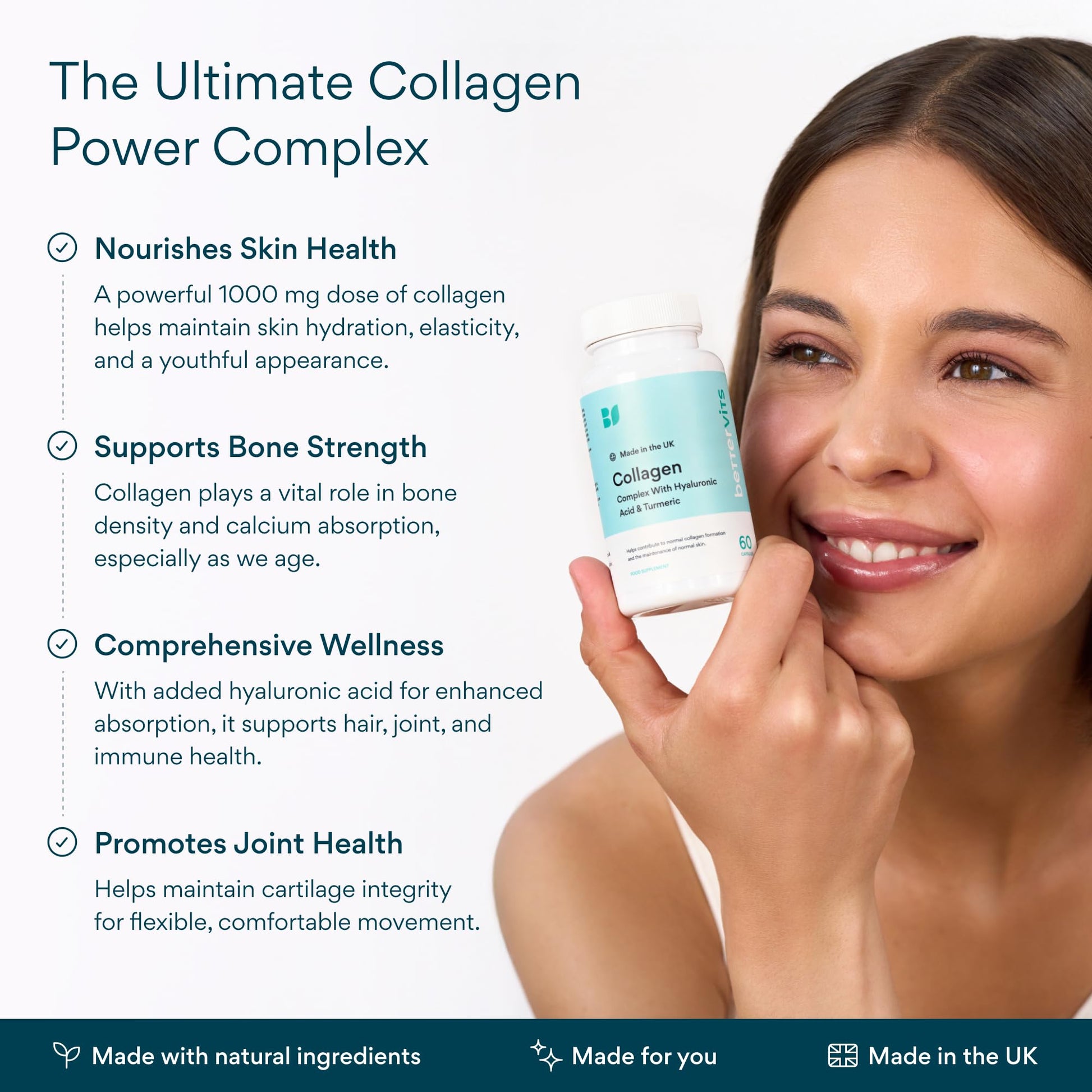 Bettervits Collagen Peptides Complex with Hyaluronic Acid & Turmeric | Hydrolyzed Marine Collagen Supplements for Women & Men | Collagen with Vitamin C - Maple Wellness Supplements