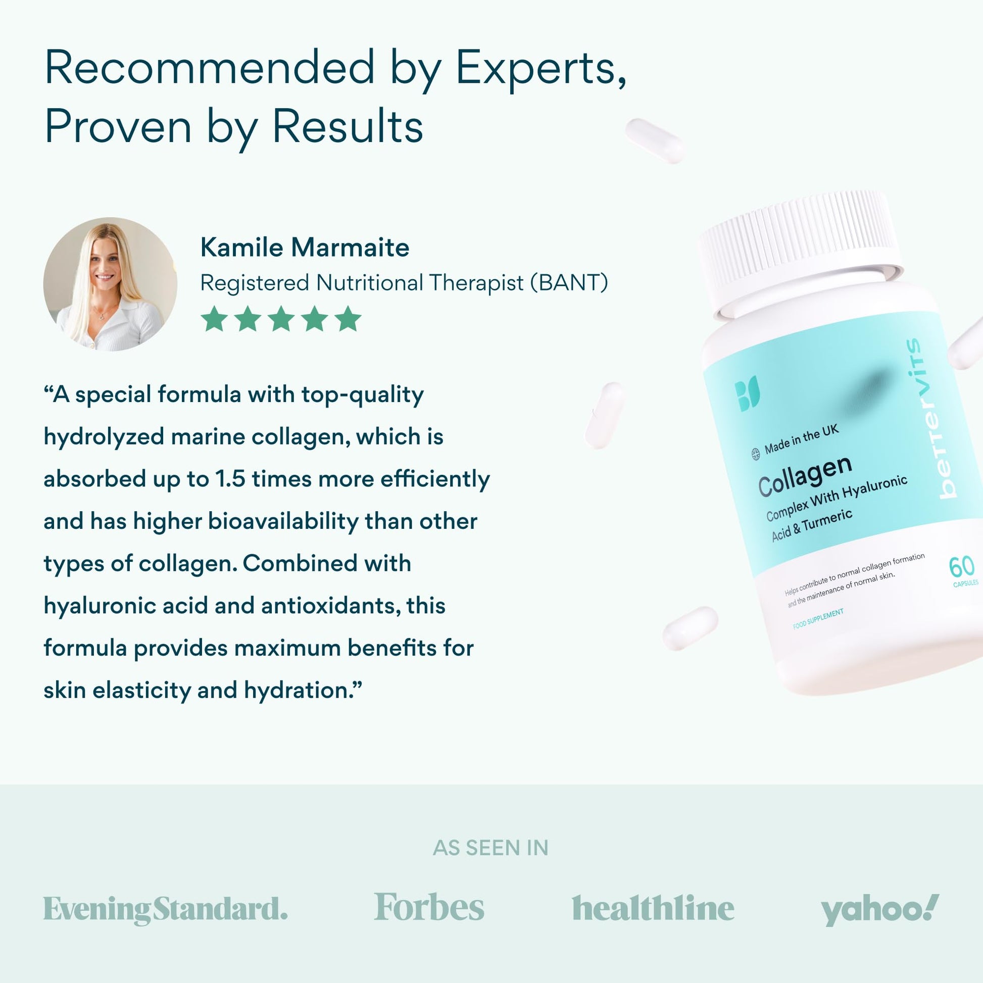 Bettervits Collagen Peptides Complex with Hyaluronic Acid & Turmeric | Hydrolyzed Marine Collagen Supplements for Women & Men | Collagen with Vitamin C - Maple Wellness Supplements