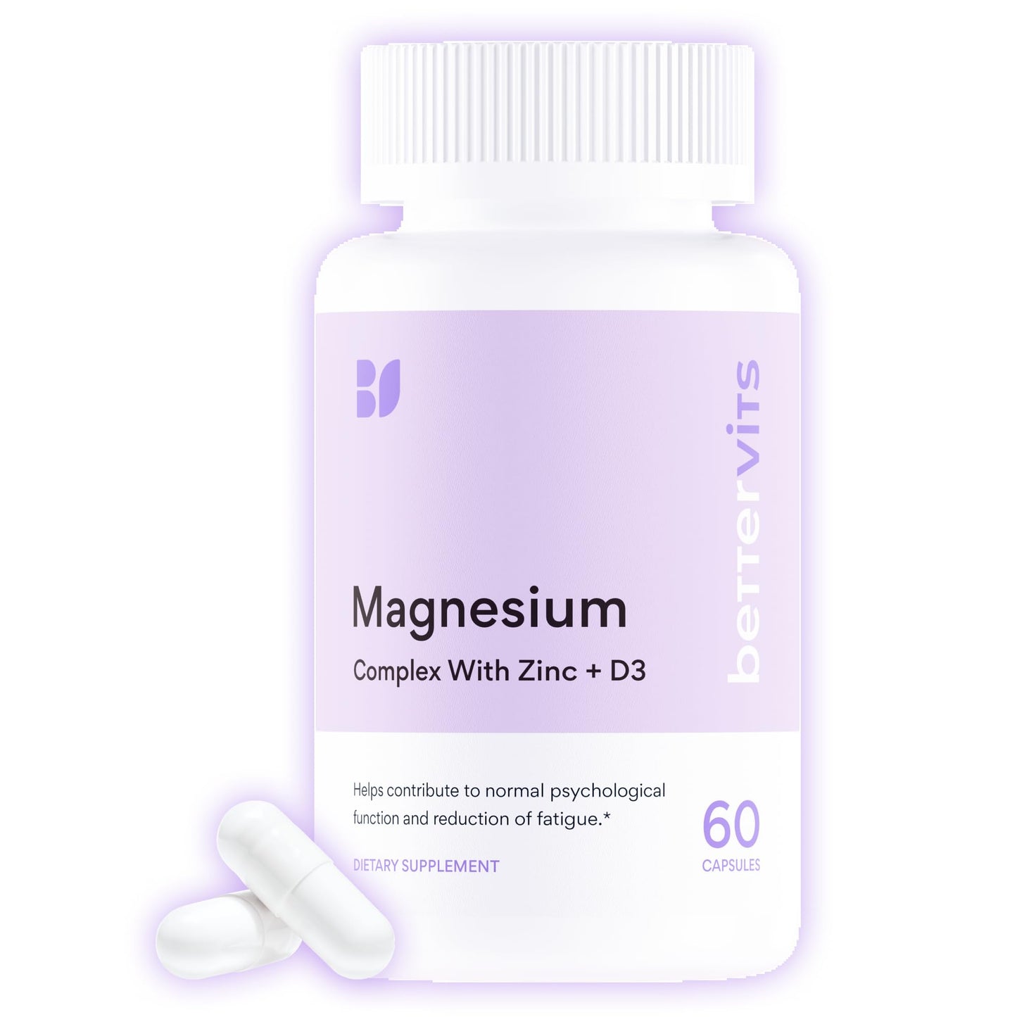 Bettervits Magnesium Glycinate Complex with Citrate Malate Zinc & Vitamin D3 | High Absorption Pure Magnesium 225mg Supplement Chelated Formula for Muscle Relaxation, Sleep Support – 60 Capsules - Maple Wellness Supplements