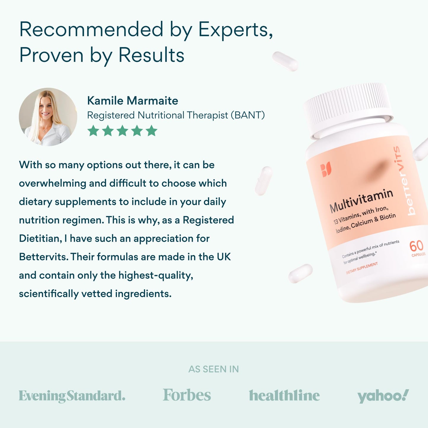 Bettervits Multivitamin for Women & Men | Womens Daily Multivitamin with 13 Essential Vitamins Iron, Iodine, Calcium and Biotin | Vitamins A, K2, D3, C, B1, B2, B3, B5, B6, B7, B9, B12 | 60 Capsules - Maple Wellness Supplements