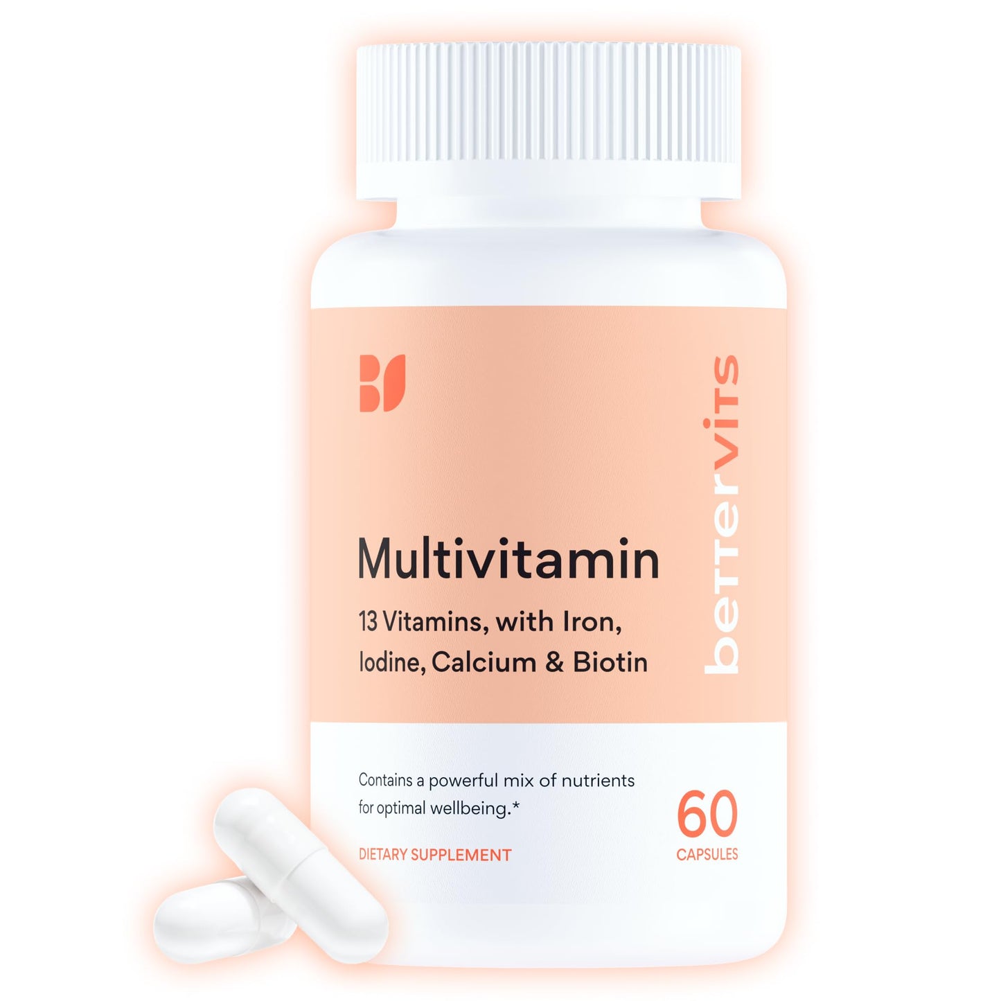 Bettervits Multivitamin for Women & Men | Womens Daily Multivitamin with 13 Essential Vitamins Iron, Iodine, Calcium and Biotin | Vitamins A, K2, D3, C, B1, B2, B3, B5, B6, B7, B9, B12 | 60 Capsules - Maple Wellness Supplements
