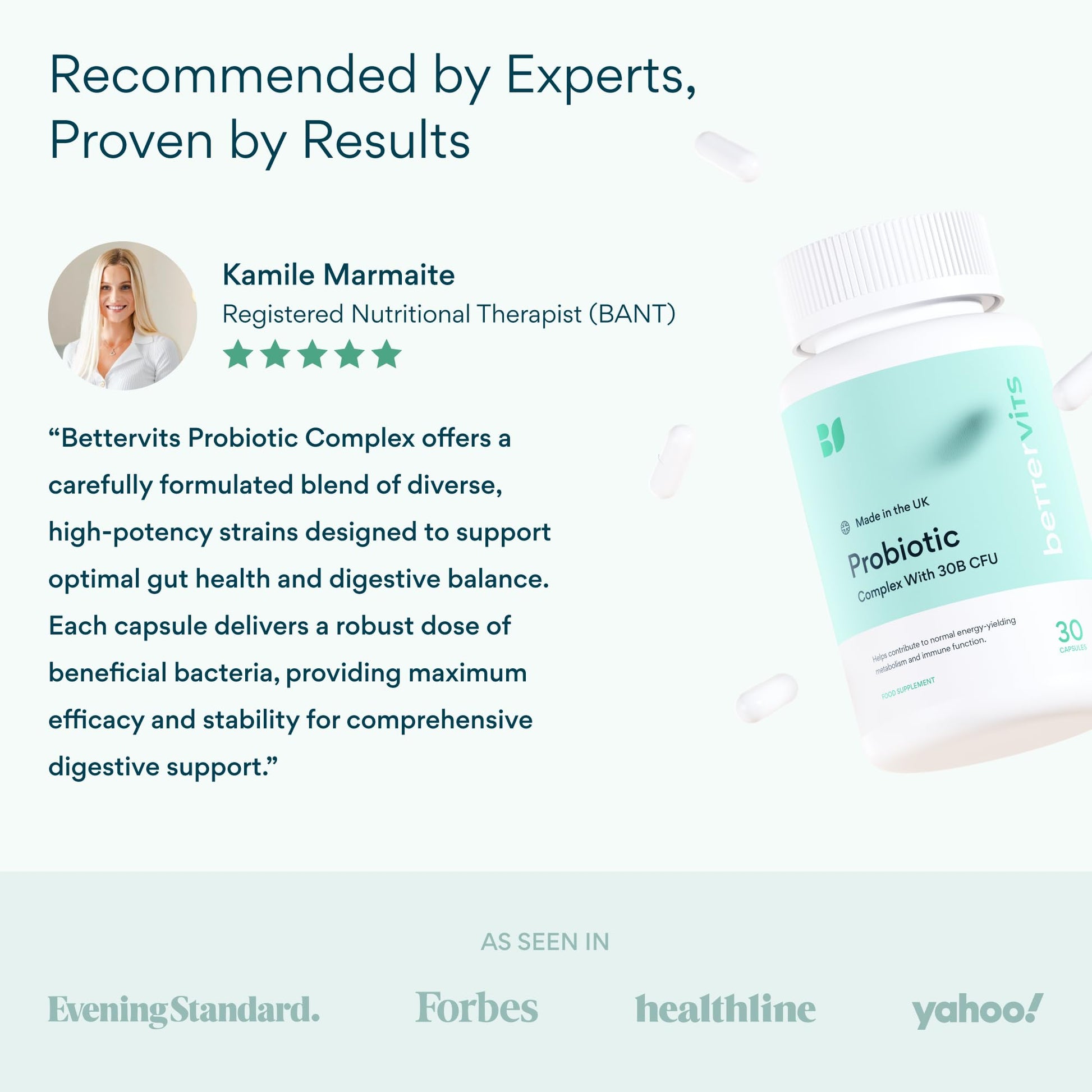 Bettervits Probiotics for Women & Men – 75 Billion CFU | Digestive Health and Gut Support Prebiotic | 14 Clinically Studied Strains with Vitamin B12, - Maple Wellness Supplements