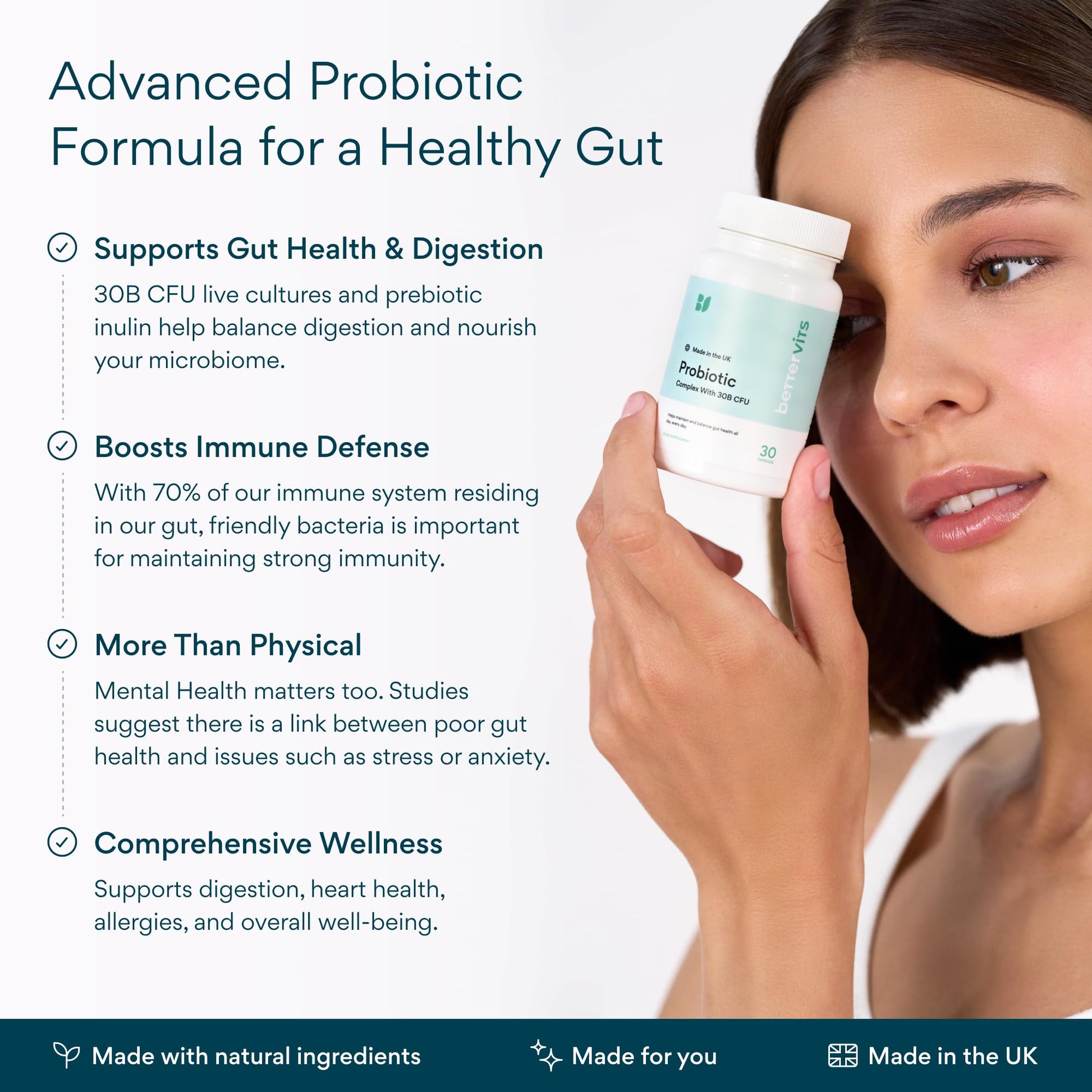 Bettervits Probiotics for Women & Men – 75 Billion CFU | Digestive Health and Gut Support Prebiotic | 14 Clinically Studied Strains with Vitamin B12, - Maple Wellness Supplements