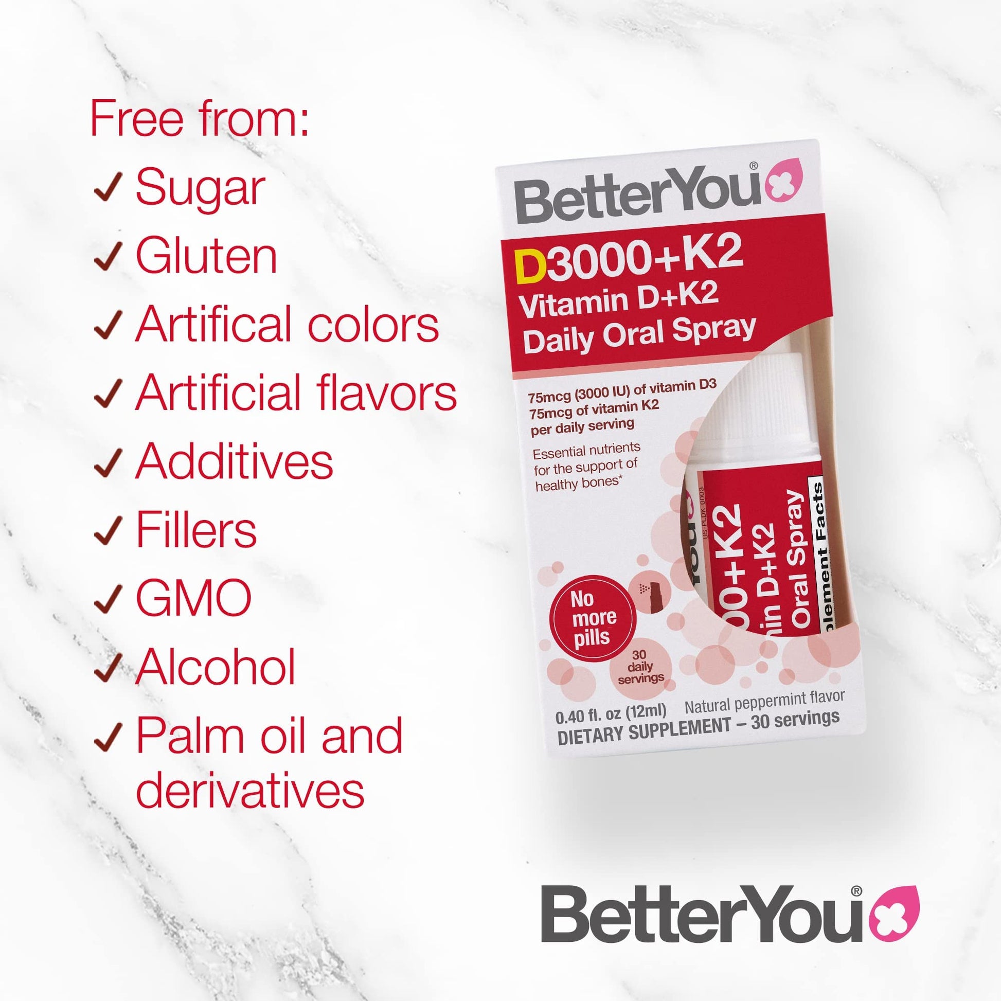 BetterYou D3000 + Vitamin D + K2 Spray 12ml - Maple Wellness Supplements