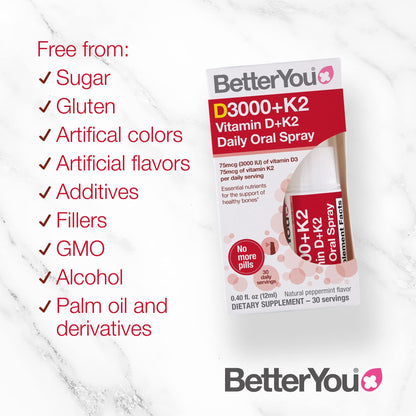 BetterYou D3000 + Vitamin D + K2 Spray 12ml - Maple Wellness Supplements