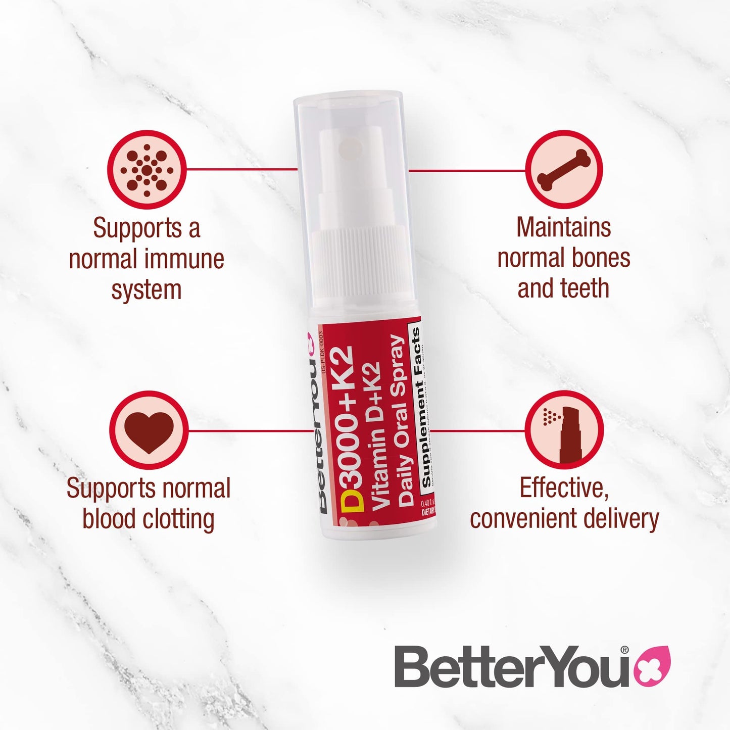 BetterYou D3000 + Vitamin D + K2 Spray 12ml - Maple Wellness Supplements