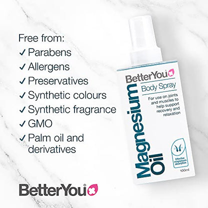 BetterYou Magnesium Oil Body Spray, Pure and Natural Source of Magnesium Chloride - Maple Wellness Supplements