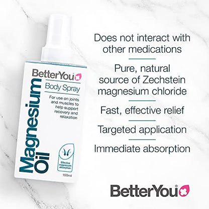 BetterYou Magnesium Oil Body Spray, Pure and Natural Source of Magnesium Chloride - Maple Wellness Supplements