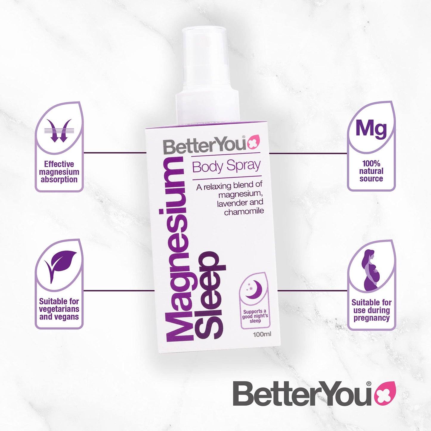 BetterYou Magnesium Sleep Body Spray, Made with Zechstein Magnesium Chloride - Maple Wellness Supplements