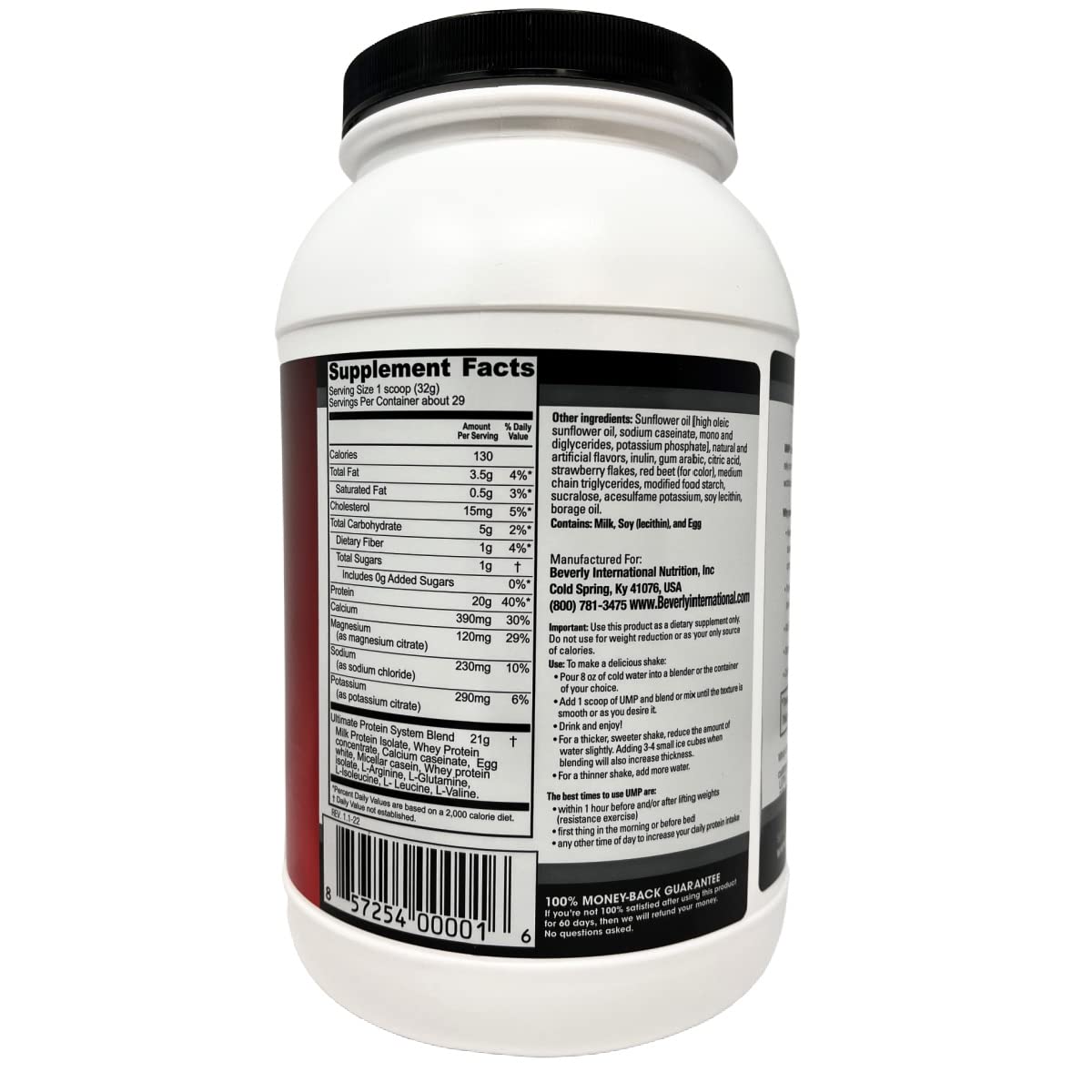 Beverly International UMP Protein Powder, Strawberry. Unique Whey-Casein Ratio - Maple Wellness Supplements