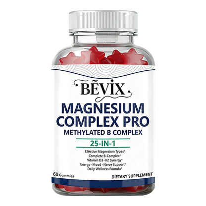 BEVIX Magnesium Complex Gummies with Methylated B Complex Magnesium Glycinate Citrate Malate Taurate Gluconate Aspartate Carbonate D3 K2, Magnesium for Relaxation Energy & Nerve, 60 Gummies - Maple Wellness Supplements