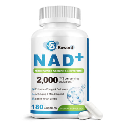 BEWORD Liposomal NAD 2000 Mg, 180 Capsules, 4-in-1 Formula with Liposomal NAD, Trans-Resveratrol, Non-GMO | Energy Support - Maple Wellness Supplements