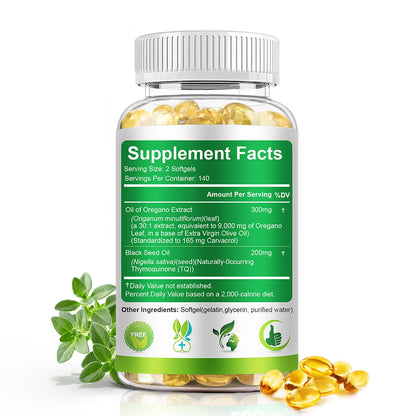 BEWORD Oil of Oregano with Black Seed Oil, 280 Softgels, 9000mg Per Serving – 2-in-1 Oregano Supplement for Immune Health with High Carvacrol & Thymoquinone | Plant-Based, Non-GMO - Maple Wellness Supplements