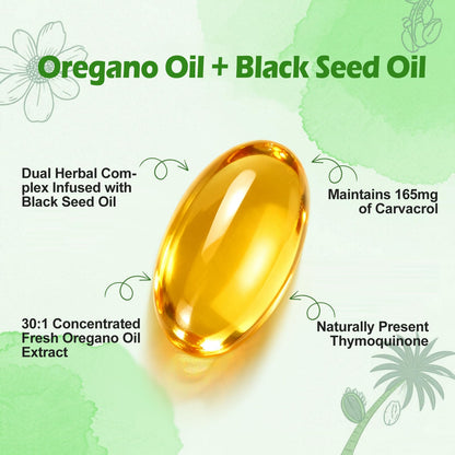 BEWORD Oil of Oregano with Black Seed Oil, 280 Softgels, 9000mg Per Serving – 2-in-1 Oregano Supplement for Immune Health with High Carvacrol & Thymoquinone | Plant-Based, Non-GMO - Maple Wellness Supplements