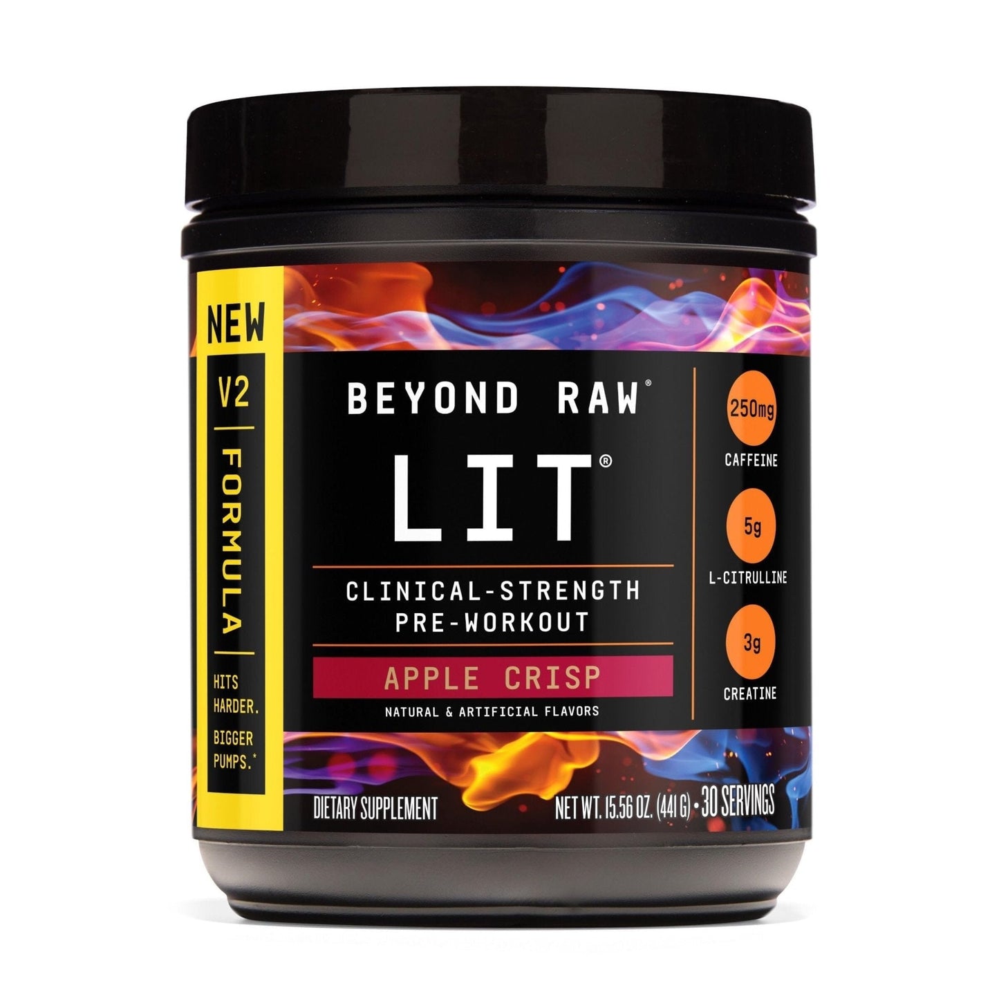 BEYOND RAW LIT V2 Clinical Strength Pre Workout Powder, Hits Harder, Bigger Pumps, Caffeine, L-Citrulline, Creatine, Apple Crisp, 30 Servings - Maple Wellness Supplements