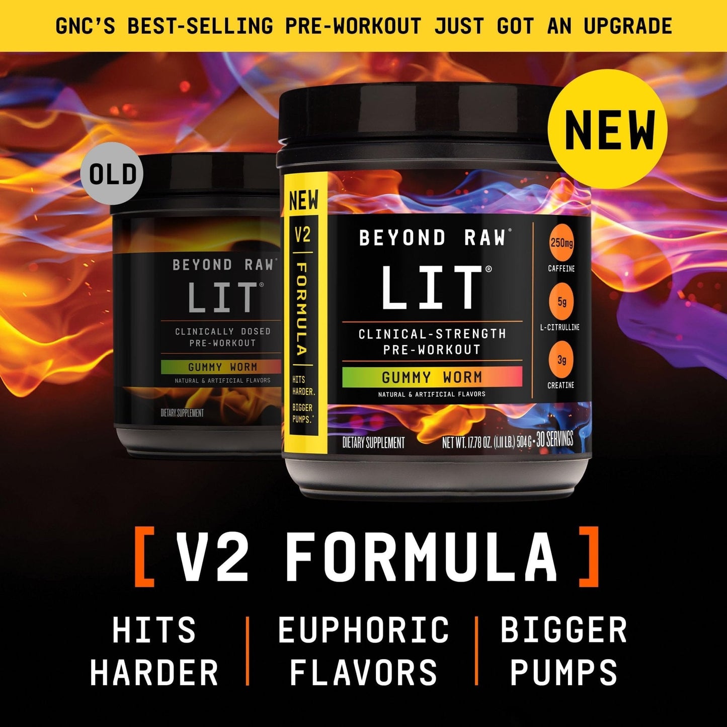 BEYOND RAW LIT V2 Clinical Strength Pre Workout Powder, Hits Harder, Bigger Pumps, Caffeine, L-Citrulline, Creatine, Gummy Worm, 30 Servings - Maple Wellness Supplements
