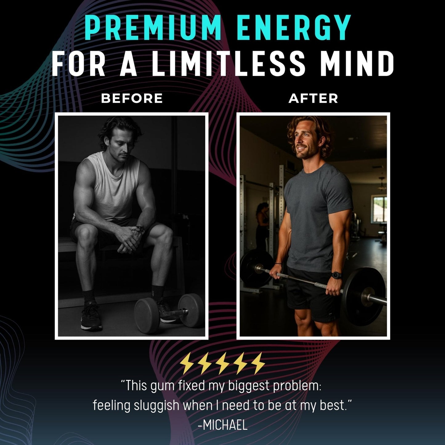 BIG GUM ENERGY & FOCUS – 80mg Caffeine + 40mg L-Theanine + 80mg Alpha GPC – Nootropic Chewing Gum for Focus, Energy & Execution – Icy Mint – 25 Pieces (5 Packs) Gym & Work Execution. - Maple Wellness Supplements