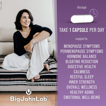 BIGJOHNLAB® - Menopause Total Support – Advanced Probiotic Formula with 5 Strains & 15 Billion CFU, Resveratrol, Black Cohosh, Acacia Fiber, Non-GMO & 100% Vegetarian - Maple Wellness Supplements