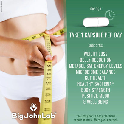 BIGJOHNLAB® - Probiotics for Weight Management & Bloating - 6 Probiotic Strains - Prebiotics - Key Ingredient Cayenne & Green Tea - Supports Gut Health - Weight Management for Women & Men - 30 CT - Maple Wellness Supplements