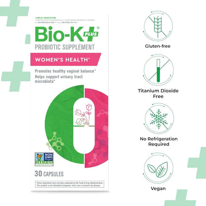 Bio-K+ Probiotic for Women support for Vaginal & Urinary Tract Health, Probiotic Supplement with 2 Billion CFU 2 Strains, Vegan, Shelf-Stable – 30 Capsules - Maple Wellness Supplements