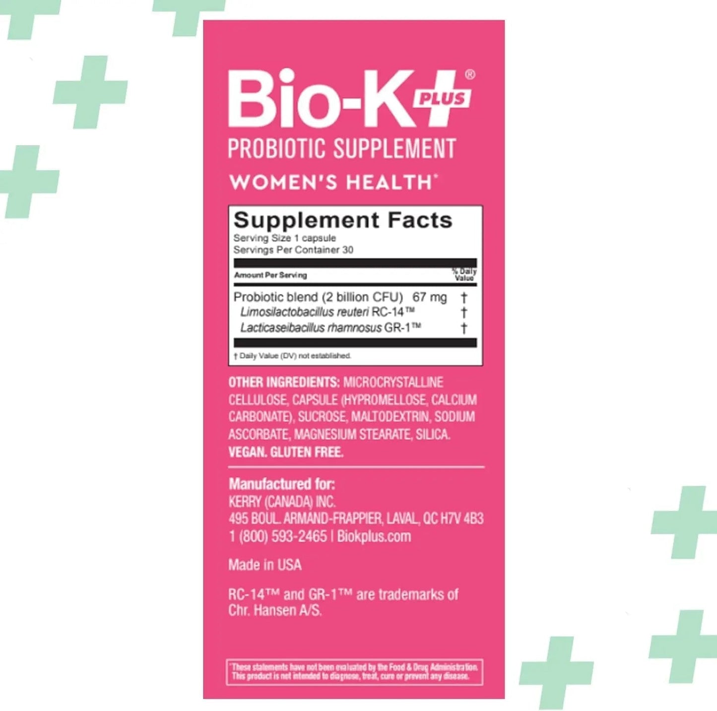 Bio-K+ Probiotic for Women support for Vaginal & Urinary Tract Health, Probiotic Supplement with 2 Billion CFU 2 Strains, Vegan, Shelf-Stable – 30 Capsules - Maple Wellness Supplements