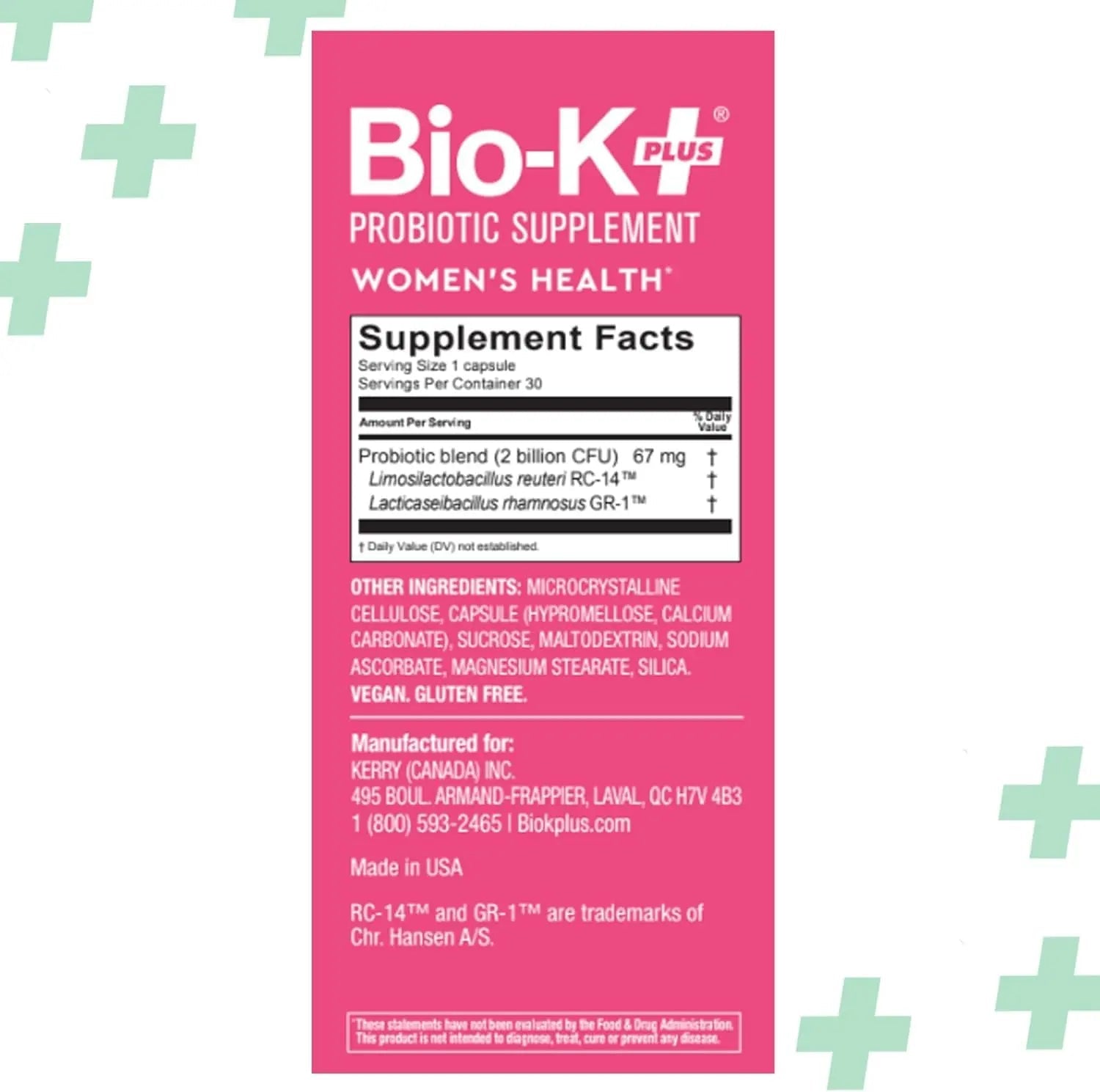 Bio-K+ Probiotic for Women support for Vaginal & Urinary Tract Health, Probiotic Supplement with 2 Billion CFU 2 Strains, Vegan, Shelf-Stable – 30 Capsules - Maple Wellness Supplements