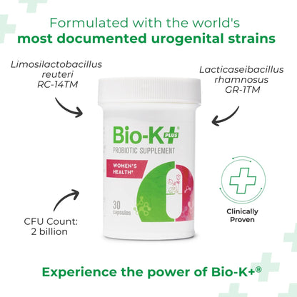 Bio-K+ Probiotic for Women support for Vaginal & Urinary Tract Health, Probiotic Supplement with 2 Billion CFU 2 Strains, Vegan, Shelf-Stable – 30 Capsules - Maple Wellness Supplements