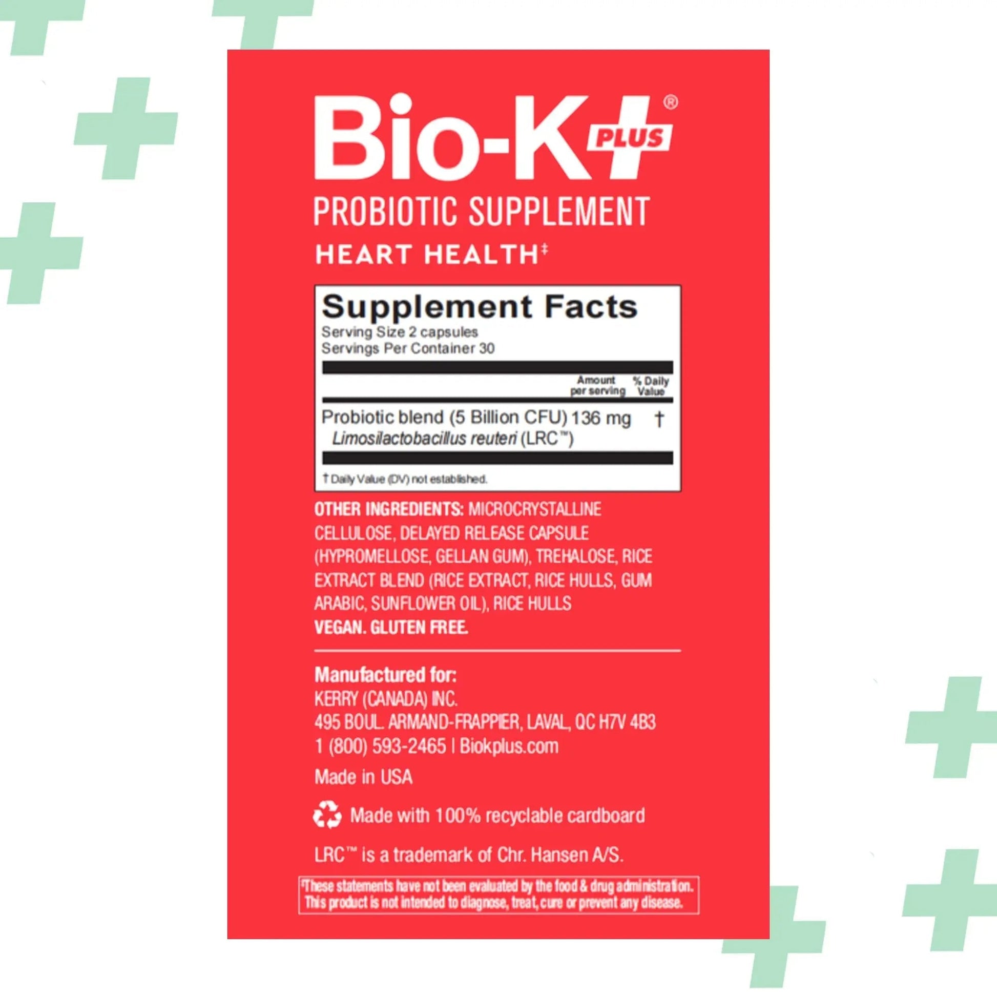 Bio-K+ Probiotics for Heart Health with Limosilactobacillus reuteri LRC – Heart Health Probiotic for Cholesterol & Cardiovascular Support, 5 Billion CFU, Vegan, Shelf-Stable – 60 Capsules - Maple Wellness Supplements