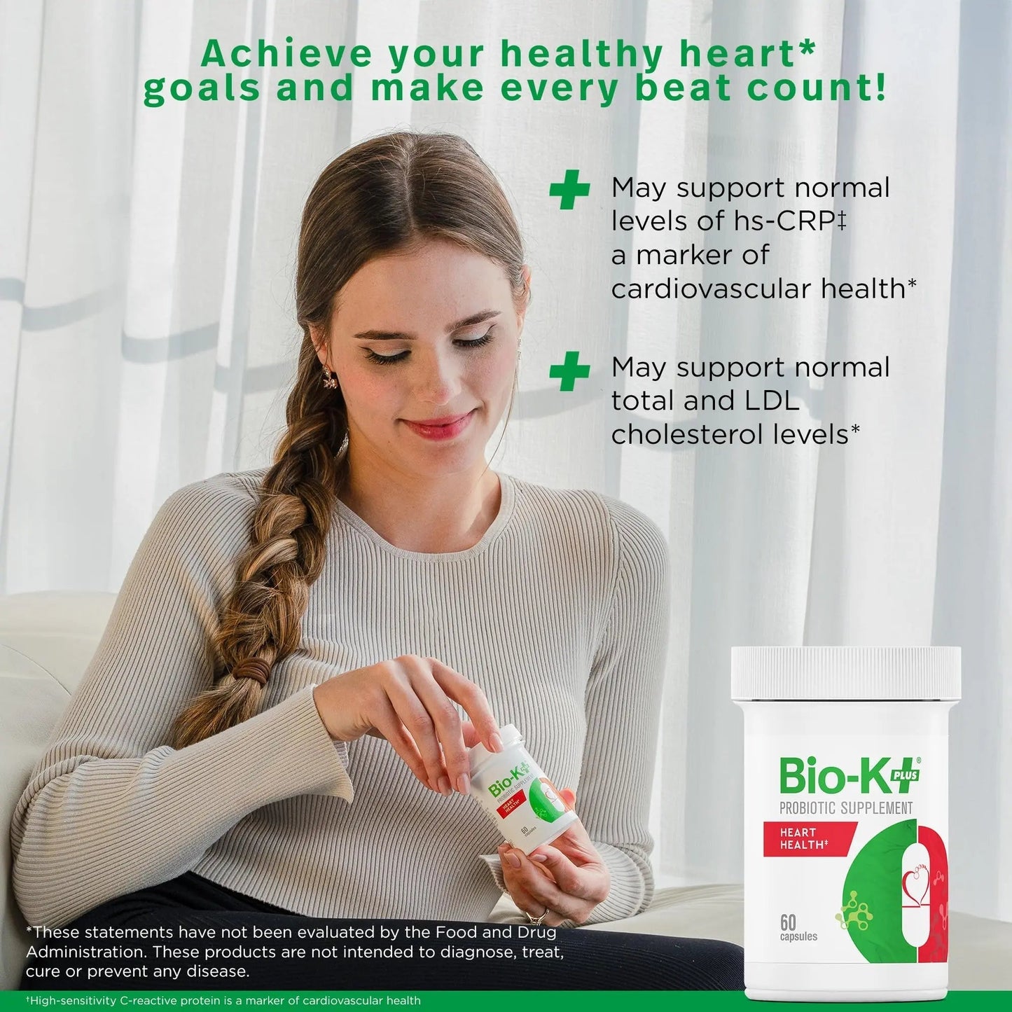 Bio-K+ Probiotics for Heart Health with Limosilactobacillus reuteri LRC – Heart Health Probiotic for Cholesterol & Cardiovascular Support, 5 Billion CFU, Vegan, Shelf-Stable – 60 Capsules - Maple Wellness Supplements