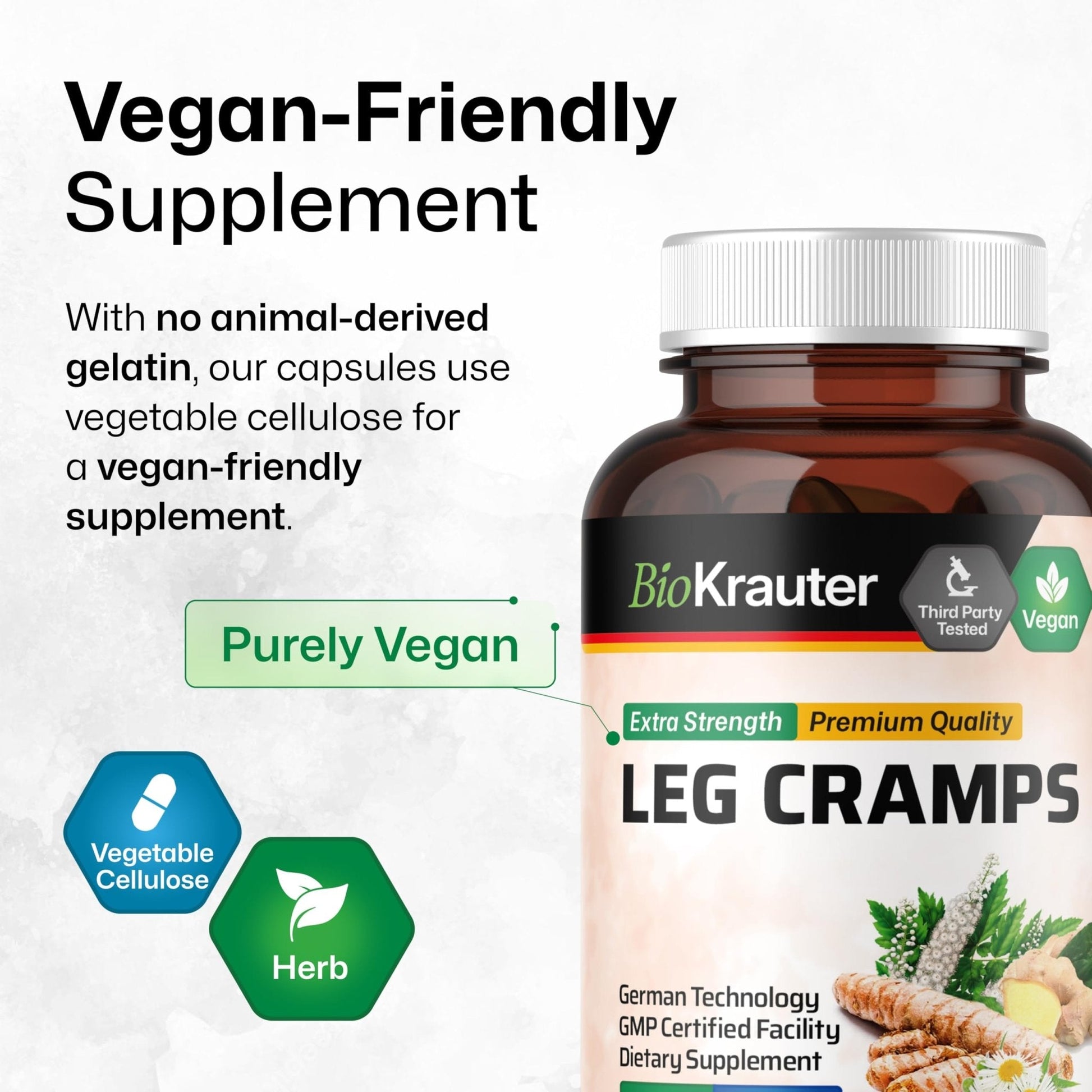 BIO KRAUTER® Magnesium Glycinate for Leg Сramps & Relax - 5-in-1 Formula Magnesium Glycinate 400mg with Turmeric, Black Cohosh, Ginger, Chamomile 1200 mg 100 Caps - No Fillers, Non-GMO, 50-Day Supply - Maple Wellness Supplements