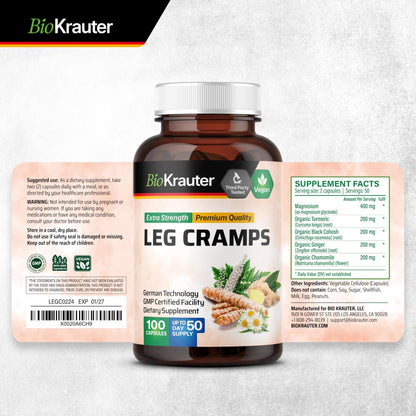 BIO KRAUTER® Magnesium Glycinate for Leg Сramps & Relax - 5-in-1 Formula Magnesium Glycinate 400mg with Turmeric, Black Cohosh, Ginger, Chamomile 1200 mg 100 Caps - No Fillers, Non-GMO, 50-Day Supply - Maple Wellness Supplements