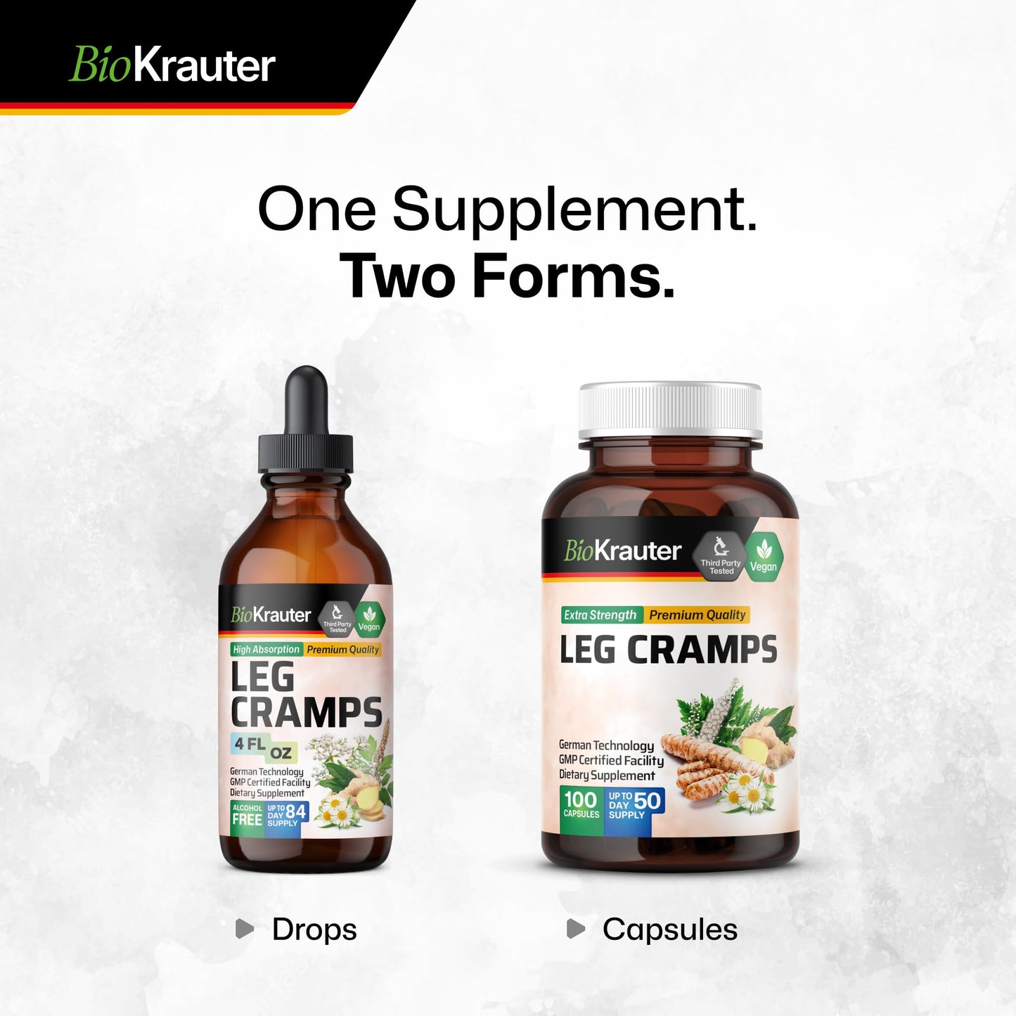 BIO KRAUTER® Magnesium Glycinate for Leg Сramps & Relax - 5-in-1 Formula Magnesium Glycinate 400mg with Turmeric, Black Cohosh, Ginger, Chamomile 1200 mg 100 Caps - No Fillers, Non-GMO, 50-Day Supply - Maple Wellness Supplements