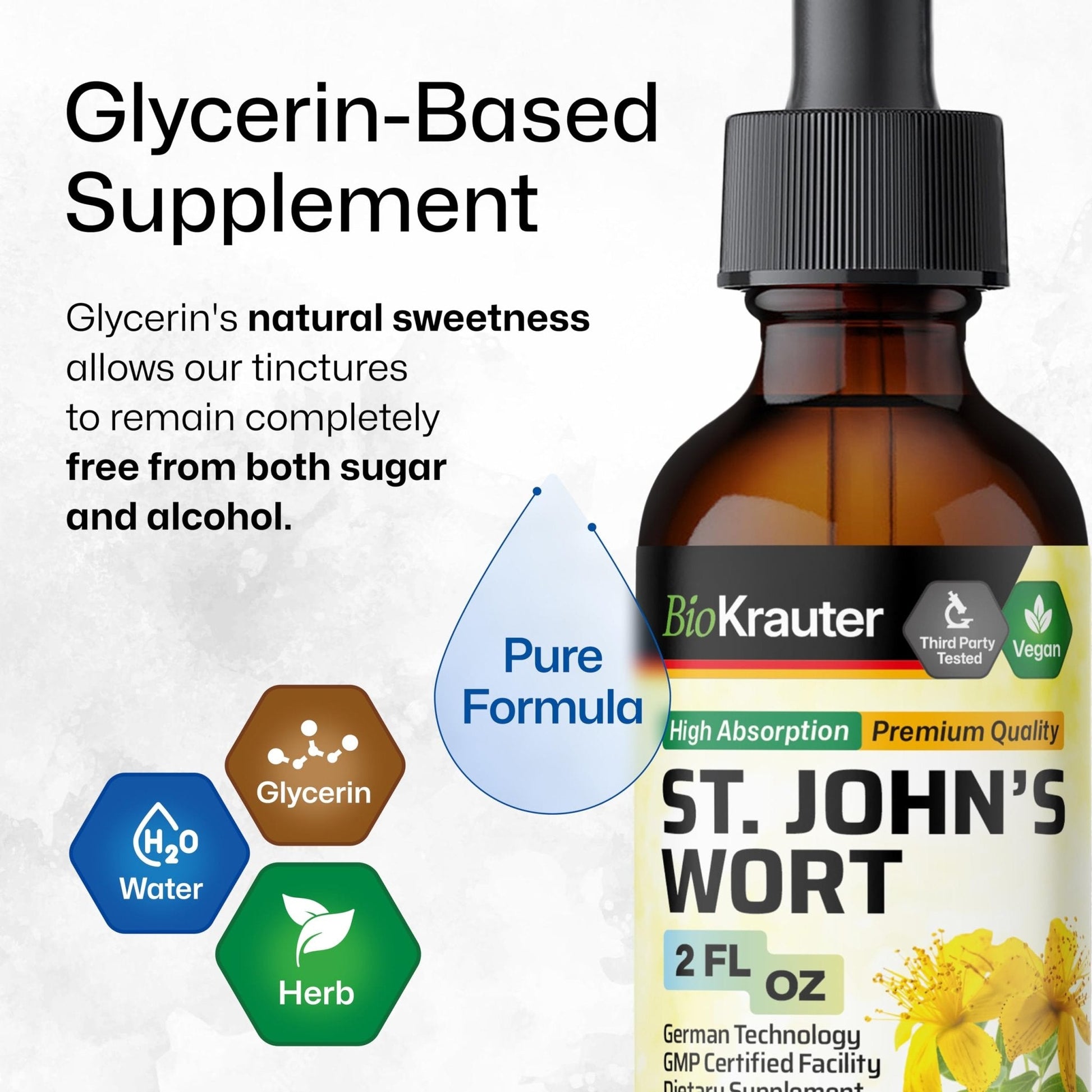 BIO KRAUTER® St Johns Wort for Calm & Mood Support - Vegan St. John's Wort for Relaxation & Emotional Wellness Support - Calm Drops 2 Fl.Oz., 28-Day Supply, Alcohol & Sugar Free Herbal Supplements - Maple Wellness Supplements
