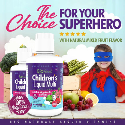 Bio Naturals Children's Liquid Multivitamin & Immune Booster - Natural Supplement for Kids & Toddlers with Vitamins A B C D3 E, Fiber - Maple Wellness Supplements