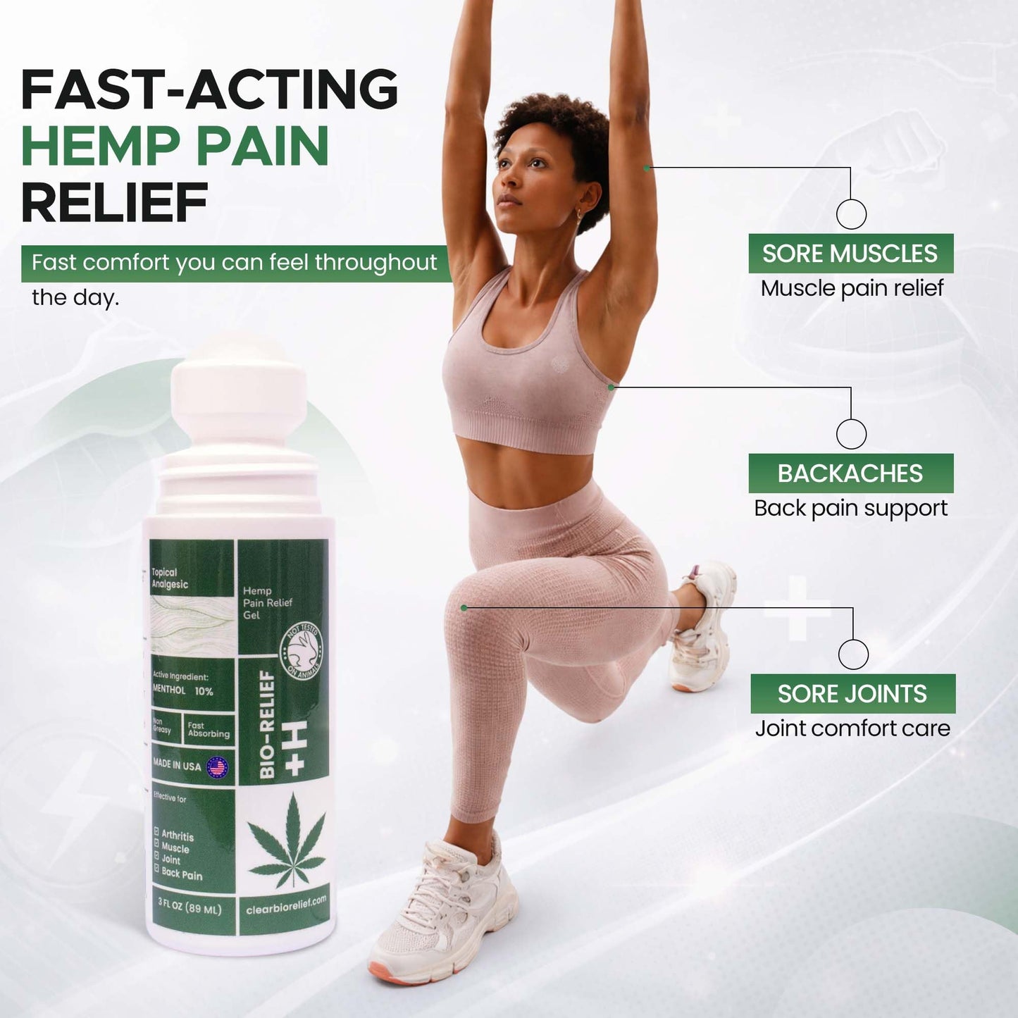 BIO-RELIEF Fast-Acting Hemp Pain Relief Roll On - Highly Effective, Cool & Topical Pain Relief Extra Strength for Arthritis, Muscle, Joint & Back – Easy Roll On Maximum Strength - Maple Wellness Supplements