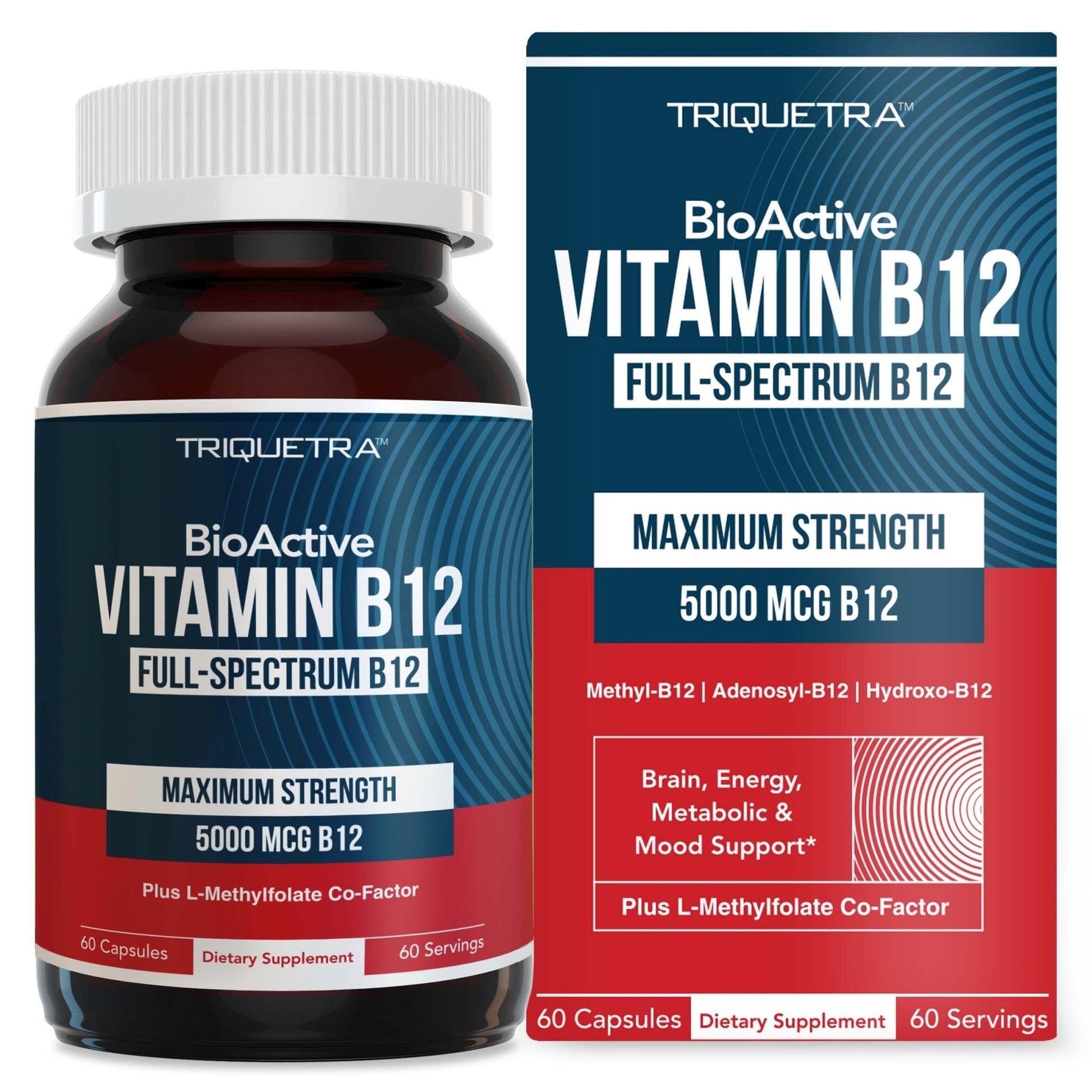 BioActive Vitamin B12 - 5000 mcg, Contains 3 BioActive Forms B12 Plus Methylfolate Cofactor - Methyl B12, Adenosyl B12 & Hydroxy B12 | Supports Energy - Maple Wellness Supplements