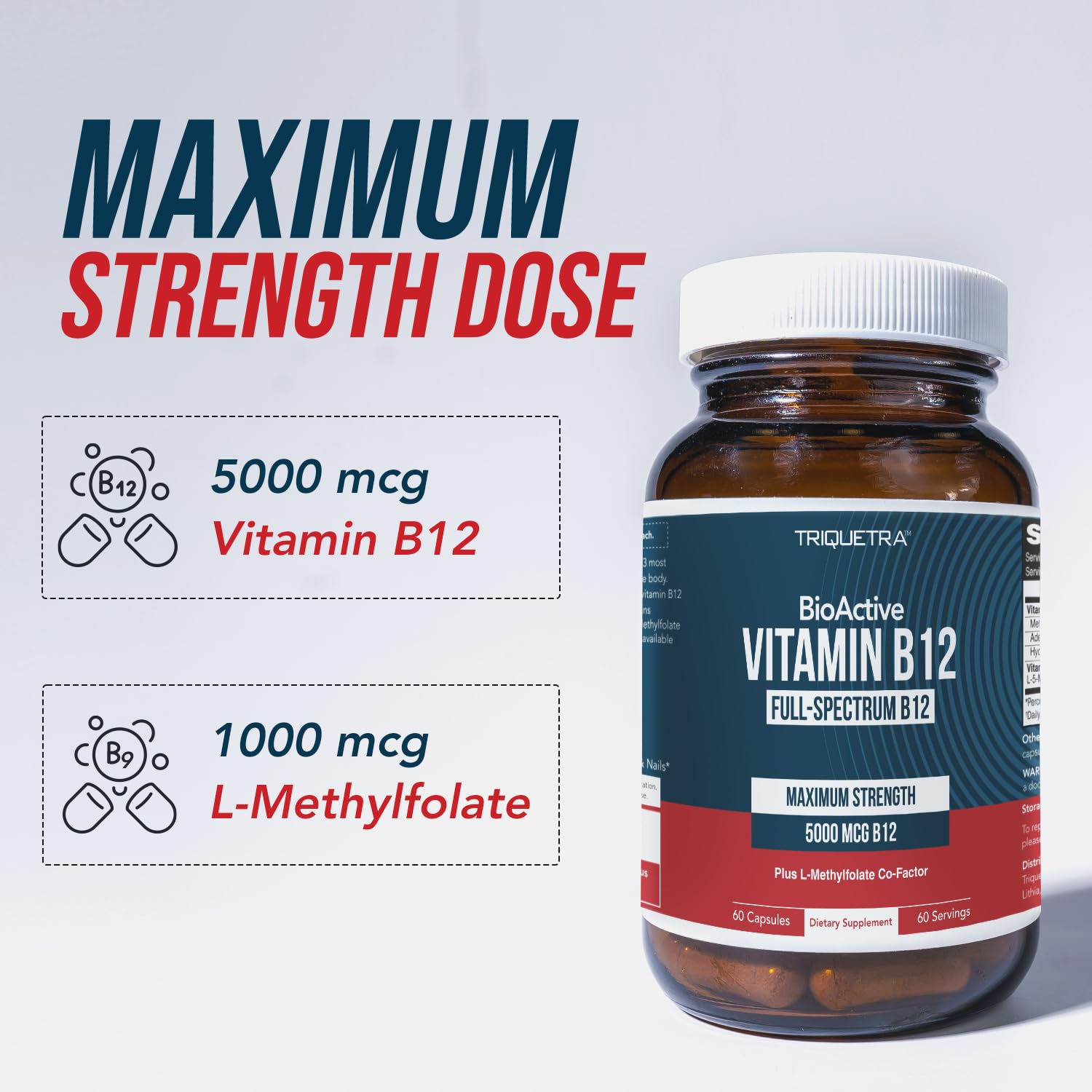 BioActive Vitamin B12 - 5000 mcg, Contains 3 BioActive Forms B12 Plus Methylfolate Cofactor - Methyl B12, Adenosyl B12 & Hydroxy B12 | Supports Energy - Maple Wellness Supplements