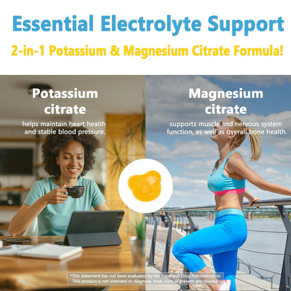 Biobor Potassium Magnesium Gummies, Magnesium Citrate & Potassium Citrate Supplements with Vitamin D3, B6 for Electrolyte Balance, Muscle, Leg Cramps, GMO Free Gluten Free (Pineapple,60 Count) - Maple Wellness Supplements