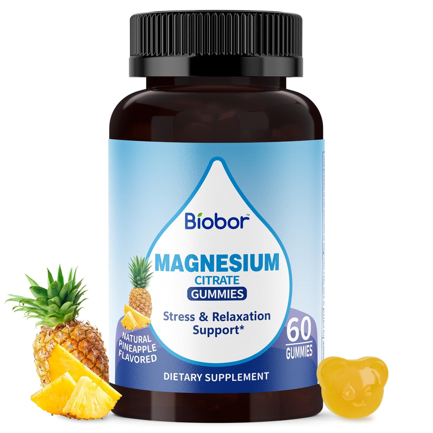 Biobor Potassium Magnesium Gummies, Magnesium Citrate & Potassium Citrate Supplements with Vitamin D3, B6 for Electrolyte Balance, Muscle, Leg Cramps, GMO Free Gluten Free (Pineapple,60 Count) - Maple Wellness Supplements