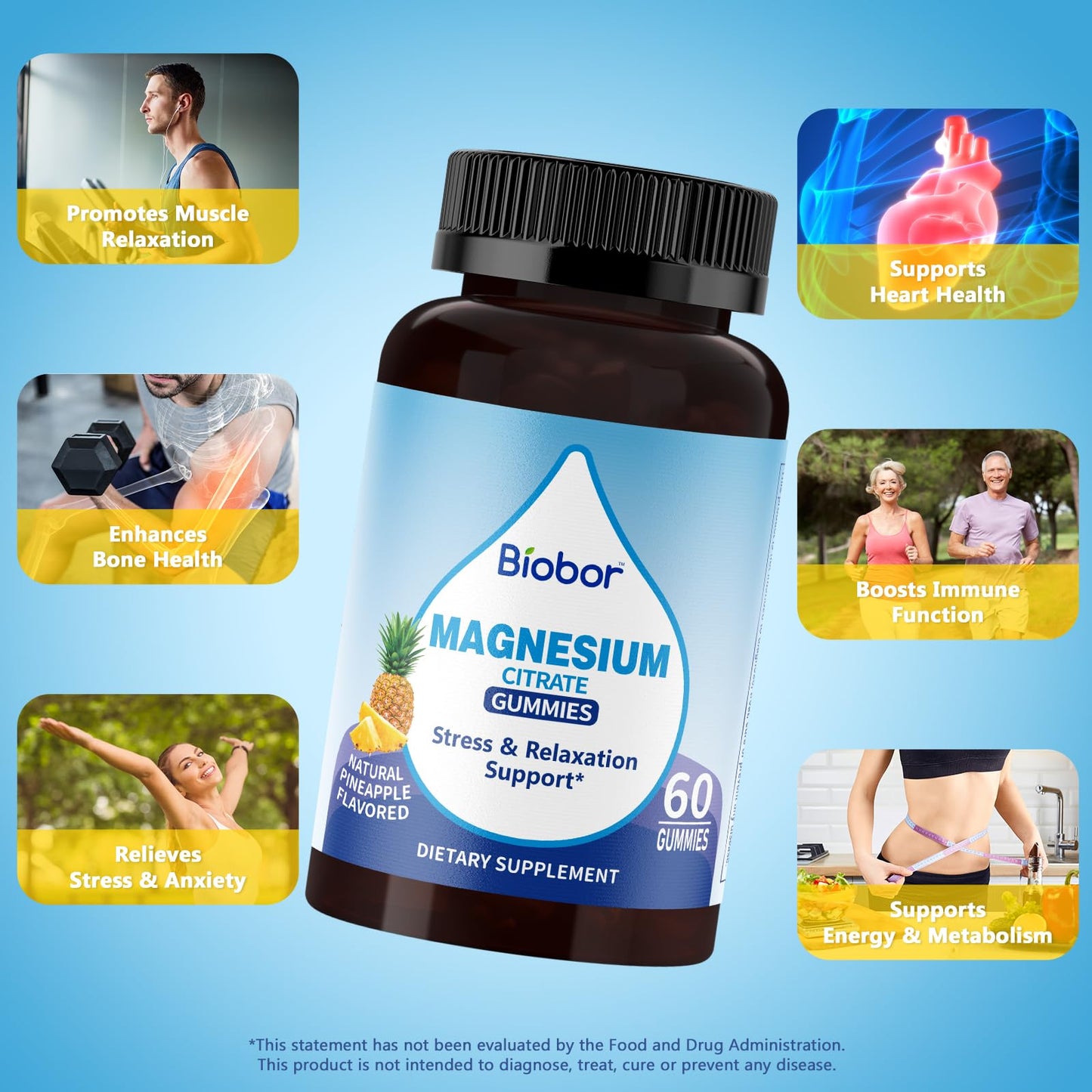 Biobor Potassium Magnesium Gummies, Magnesium Citrate & Potassium Citrate Supplements with Vitamin D3, B6 for Electrolyte Balance, Muscle, Leg Cramps, GMO Free Gluten Free (Pineapple,60 Count) - Maple Wellness Supplements