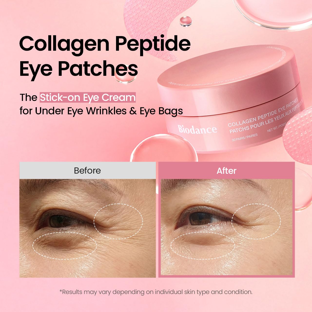 BIODANCE Collagen Peptide Eye Patches, Anti Wrinkle & Smile Line Patches for Face, Under Eye Mask for Fine Lines & Eye Bags - Maple Wellness Supplements