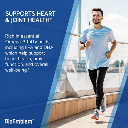 BioEmblem Omega-3 Fish Oil 2000mg - Small Size Softgels, High Absorption Form, Sustainable - 1400mg EPA &DHA Plus Vitamin D3, Non-GMO, Heart, Joint, & Brain Health Fish Oil Supplement, 120 Ct - Maple Wellness Supplements