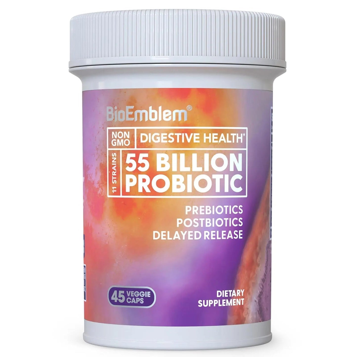 BioEmblem Probiotics for Women & Men – 55 Billion CFU | 11 Strains with Prebiotics & Postbiotics | Jerusalem Artichoke & Inulin | Digestive & Immune Support, Nutrient Absorption | Non-GMO,45 Capsules - Maple Wellness Supplements